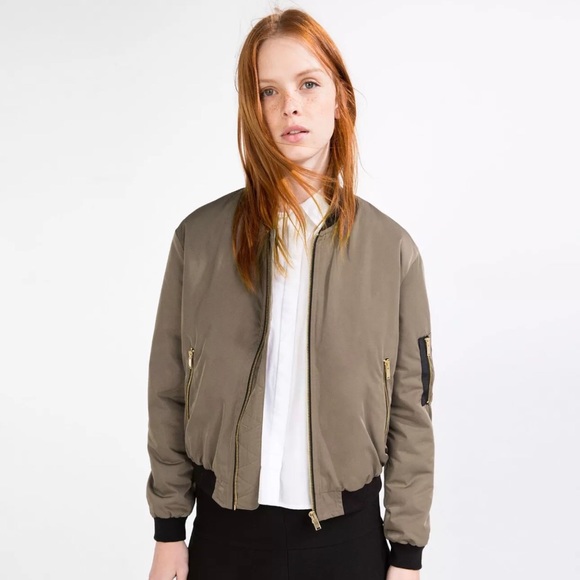 khaki bomber jacket zara